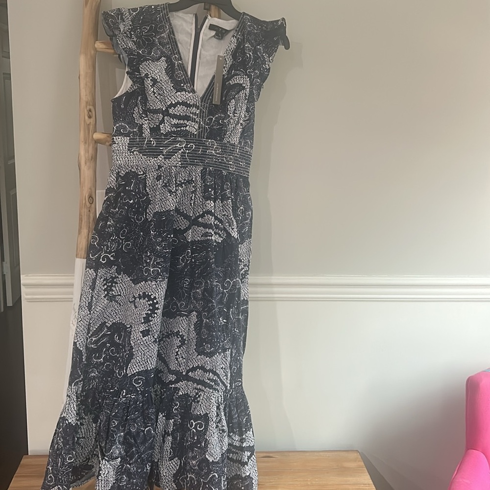 Anthropologie Navy and White Printed Midi Dress - Picture 4 of 5